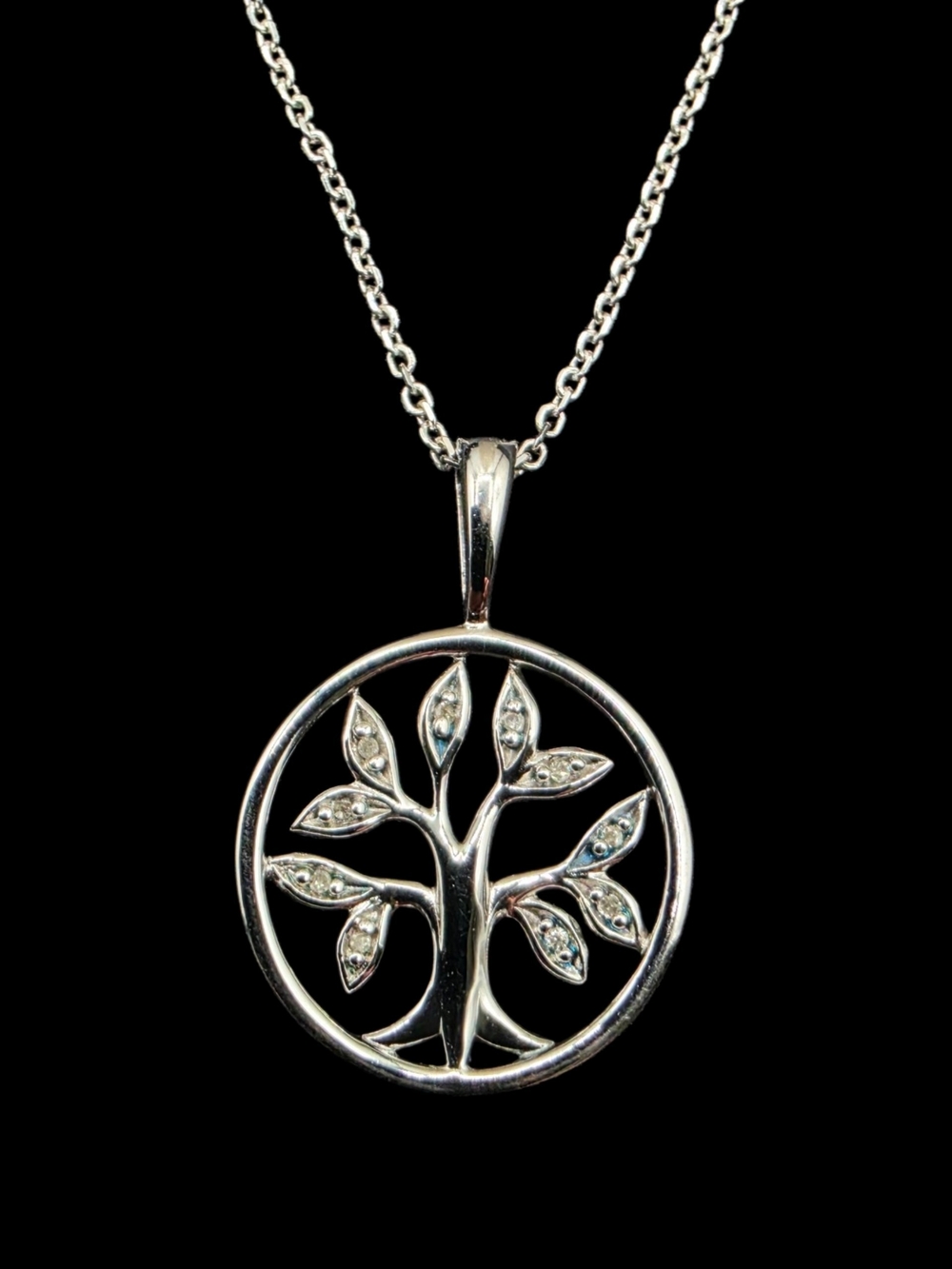 0.04 CTW Natural Diamond Solid 925 Sterling Silver Tree of Life Pendant Necklace